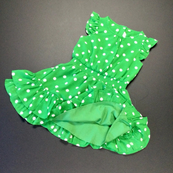 Girls' Janie and Jack Dress, Size 4, Green & White Polka Dot - Picture 1 of 10